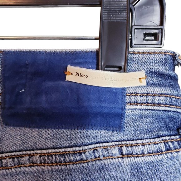 Pilcro & The Letterpress Slim Boyfriend Womens Jeans 26 Blue Patched Medium Rise - Picture 10 of 16